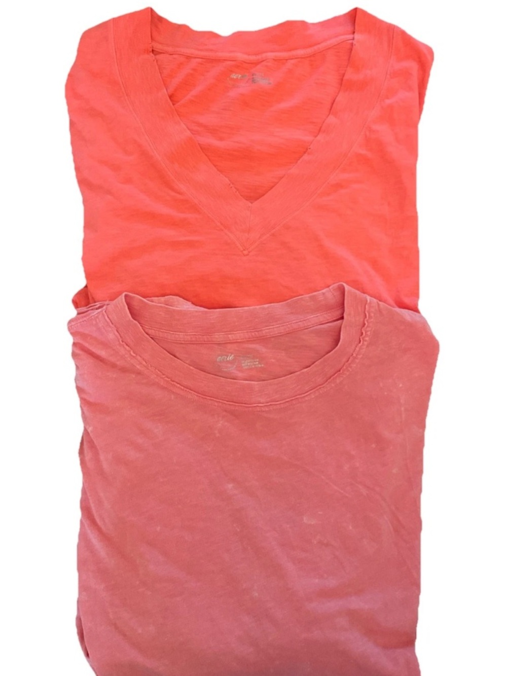 Lot of 2 Aerie Women’s XXL Comfort Short Sleeve T-Shirts Pink Coral Raw Edges